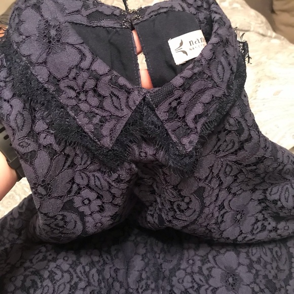 Lace dress with pleated chiffon bottom. - Picture 3 of 4